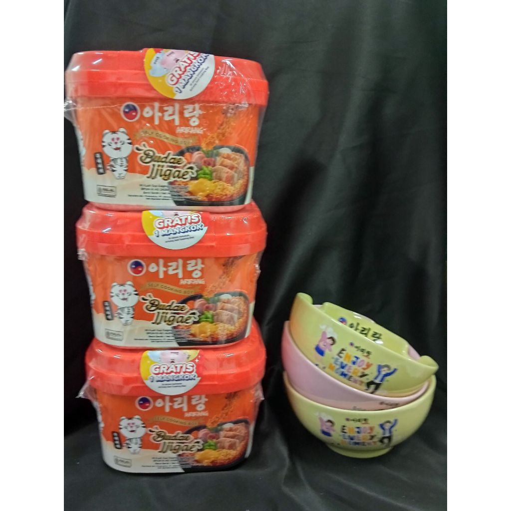 

Paket Bundling 3pcs Arirang Self Cooking Budae Jjigae FREE 3 MANGKOK Cantik