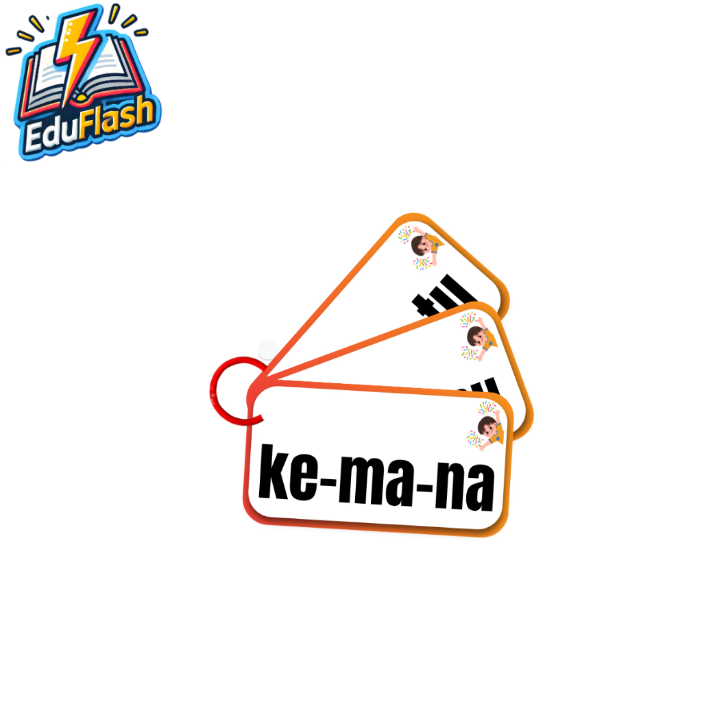 EduFlash: Flashcard Belajar Membaca 3 Suku Kata | 20 Lembar | Ukuran 7.6x4.25 cm | Art Paper Glossy 