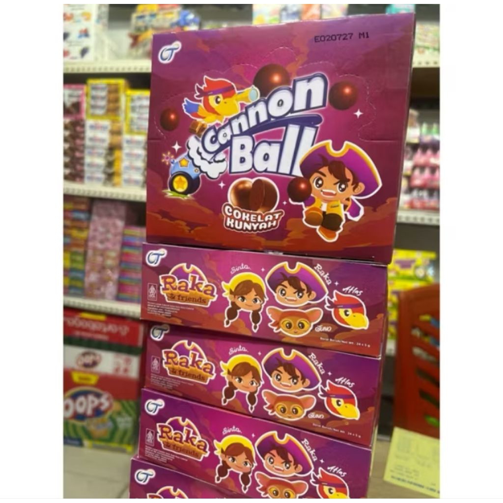 

Canon ball (isi 24 pcs) permen kunyah berlapis coklat