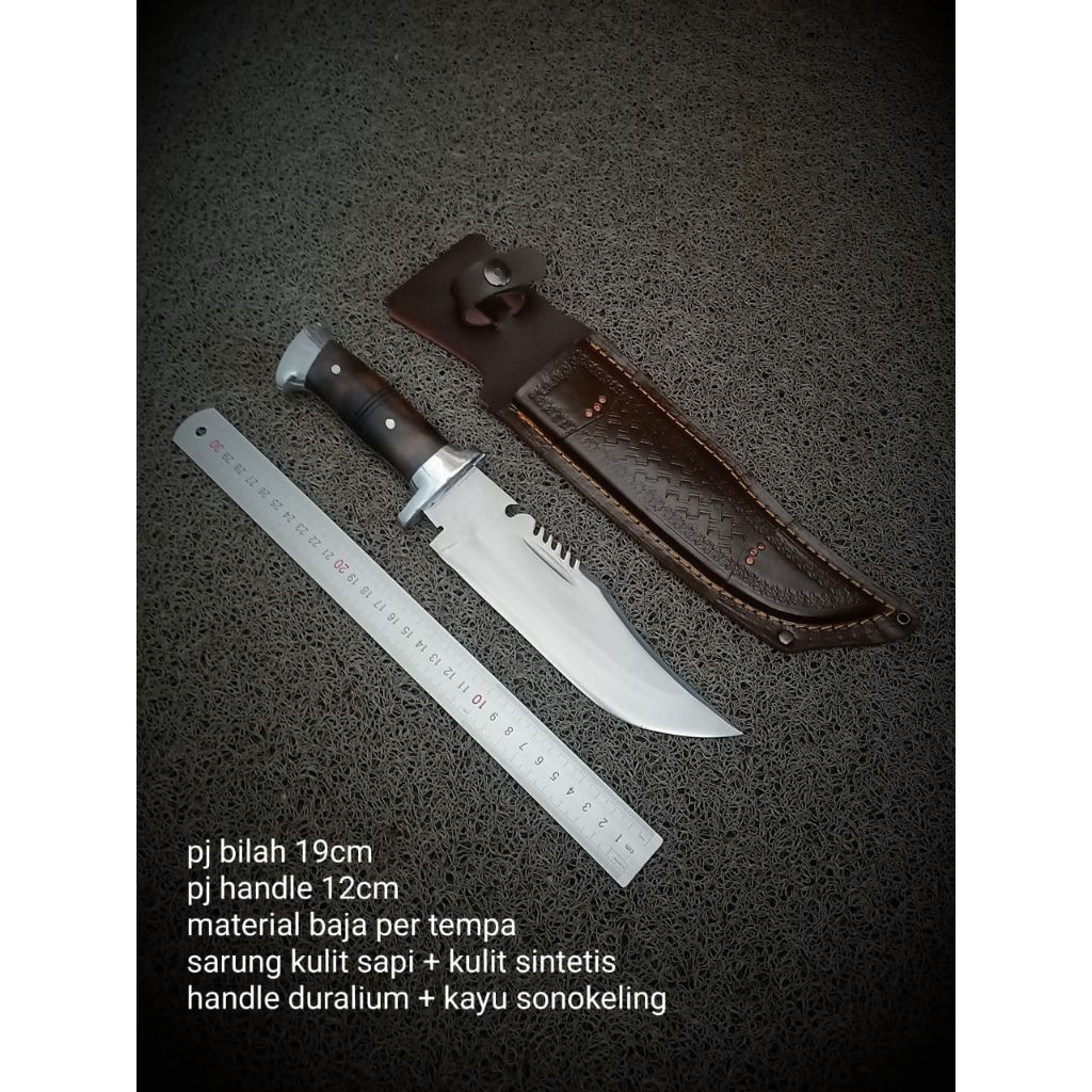 pisau rambo spring steel asli kuat sarung kulit