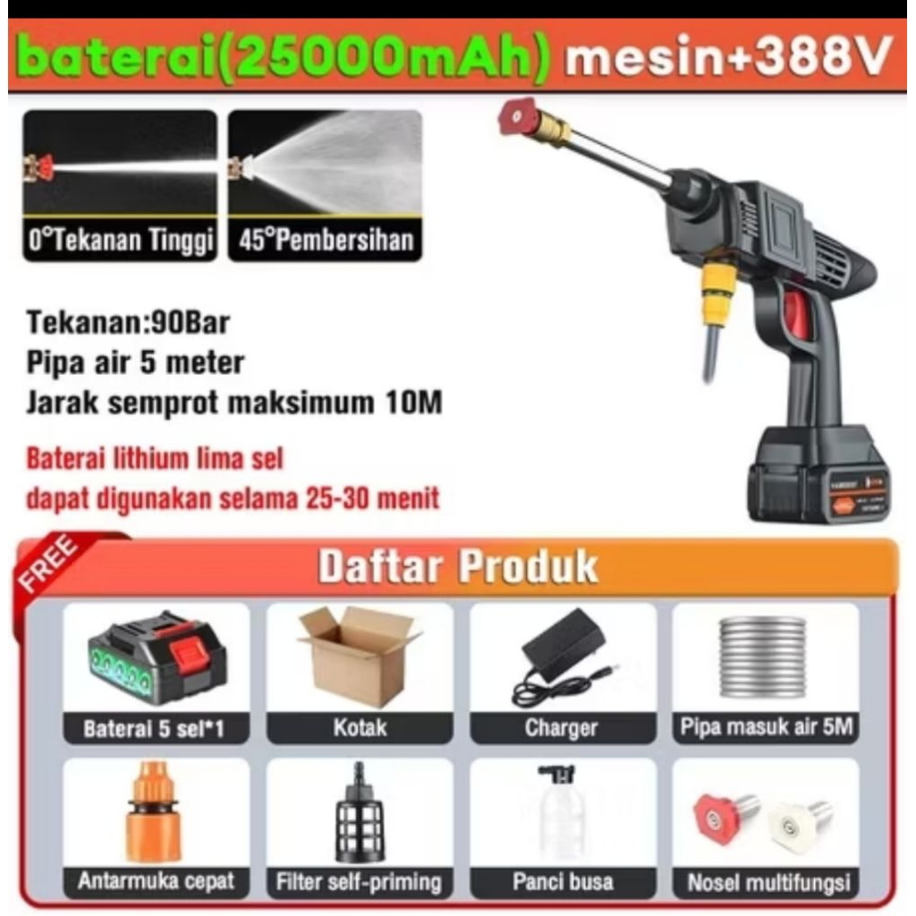 Reaim Jet Cleaner 1 Batrei Tekanan Tinggi Alat Cuci Motor Mobil AC Steam Mesin Mini