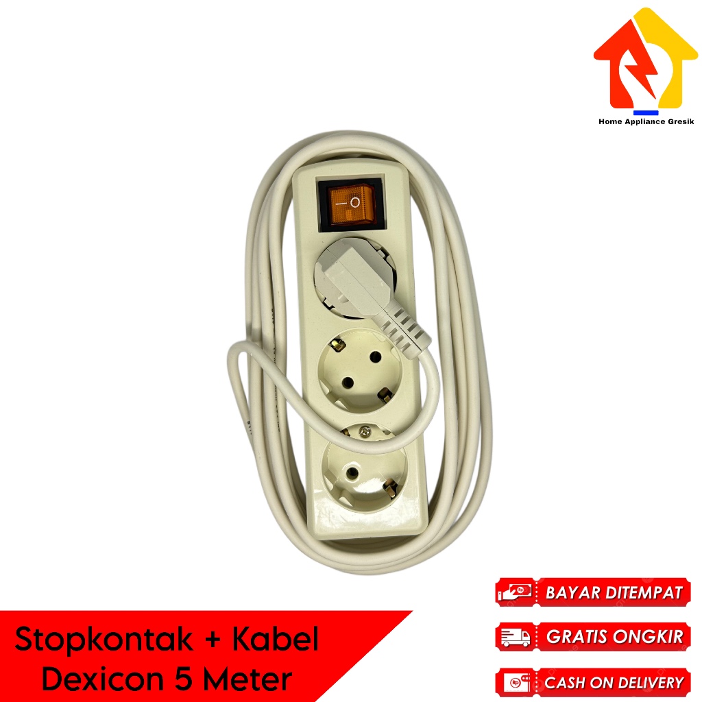 Stopkontak + Kabel Dexicon 2 Lubang 1.5, 3, 5, 10 Meter