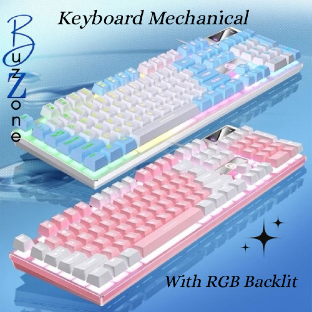 Gaming Keyboard Mechanical K500 Feel Pink Mekanikal kayboard eksternal Gamer kabel lucu Purple Girl 