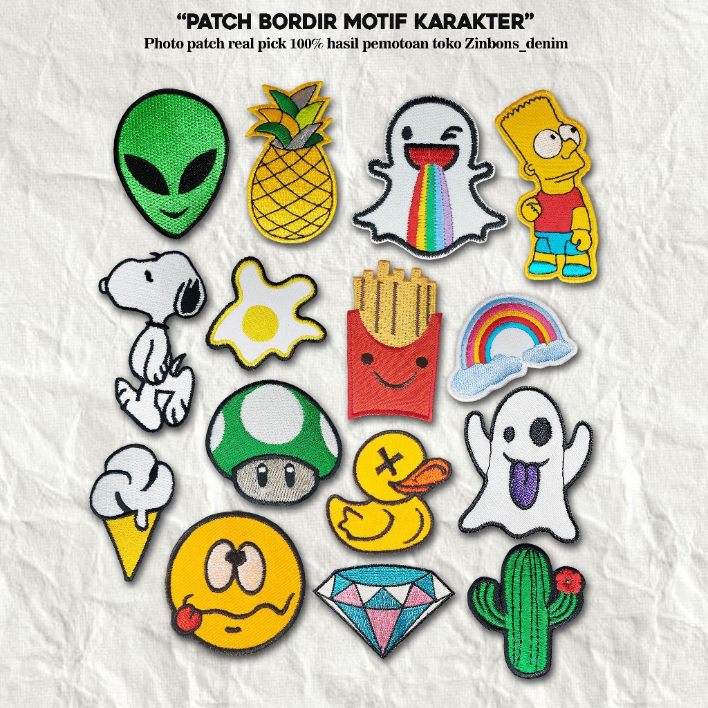 Patch Bordir Lucu Emblem Bordir Karakter Tempelan Aksesoris Iron Patch Stiker Lucu Back Patch Bordir