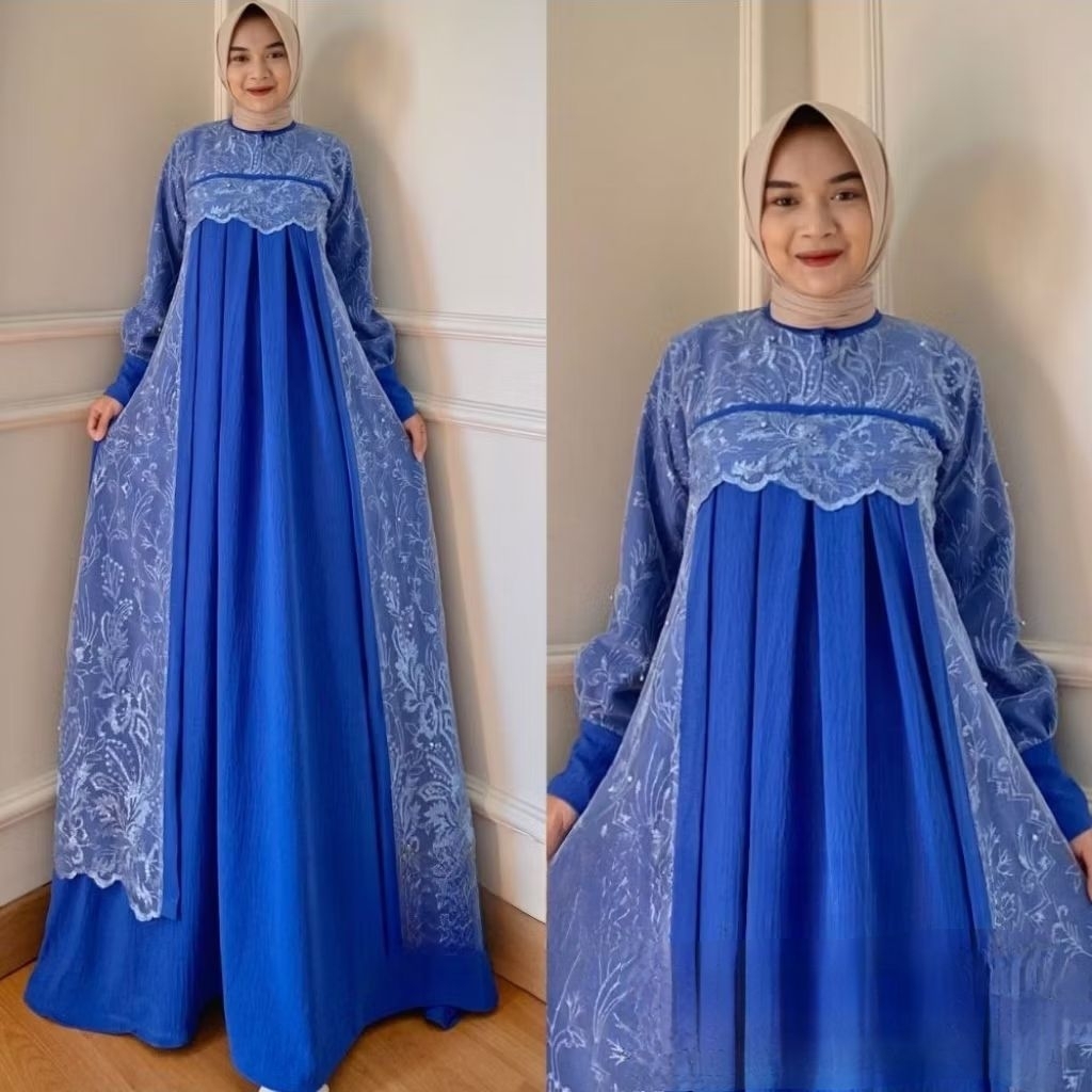 (NEW) ZANIFA DRESS - BAJU DRESS GAMIS CRINKLE CRINGKLE MIX BRUKAT BROKAT IBU ANAK WANITA DEWASA MUSL