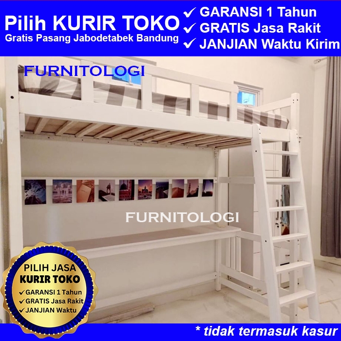 Ranjang Tingkat Loft Bed Ranjang Susun dengan Meja Belajar - Lofbed Ranjang 1 Tingkat