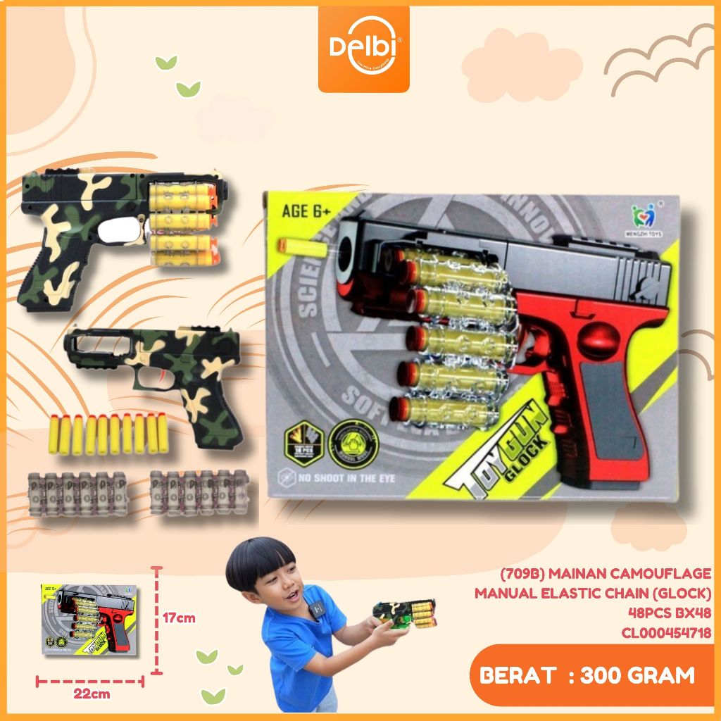 Glockmainan tembaan anak soft bullet eva auto toys (709B) MAINAN CAMOUFLAGE MANUAL ELASTIC CHAIN (GL