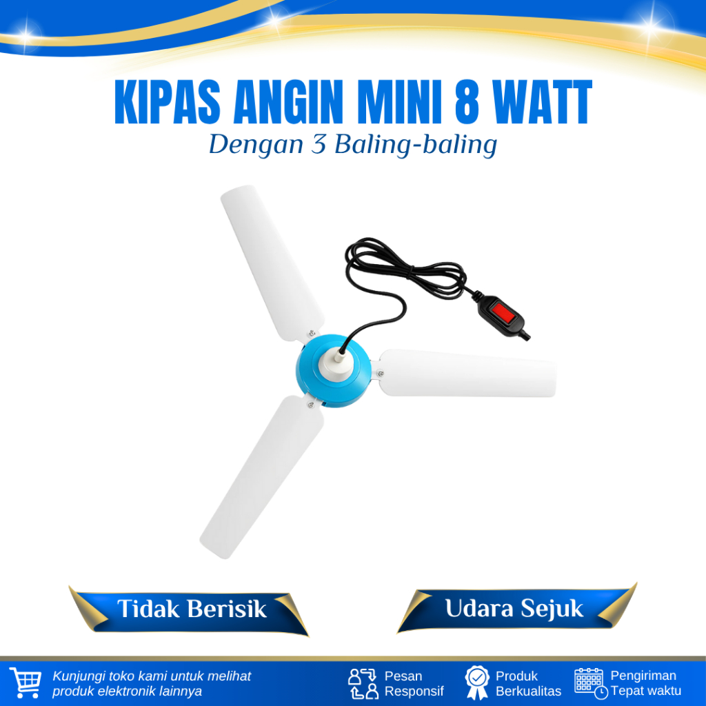 KIPAS ANGIN GANTUNG PLAFON KIPAS ANGIN NIGA 8 WATT 3 BALING-BALING