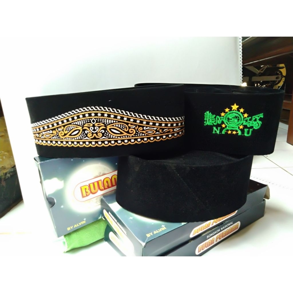 Peci Songkok BULAN PURNAMA Kopiah santri Hitam Polos NU Bordir Dewasa Anak