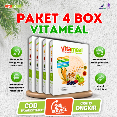 

Vitameal 4 Box – Sereal Multigrain Sehat Cegah Diabetes, Stabilkan Gula Darah Tinggi FITAMIL FATBURN