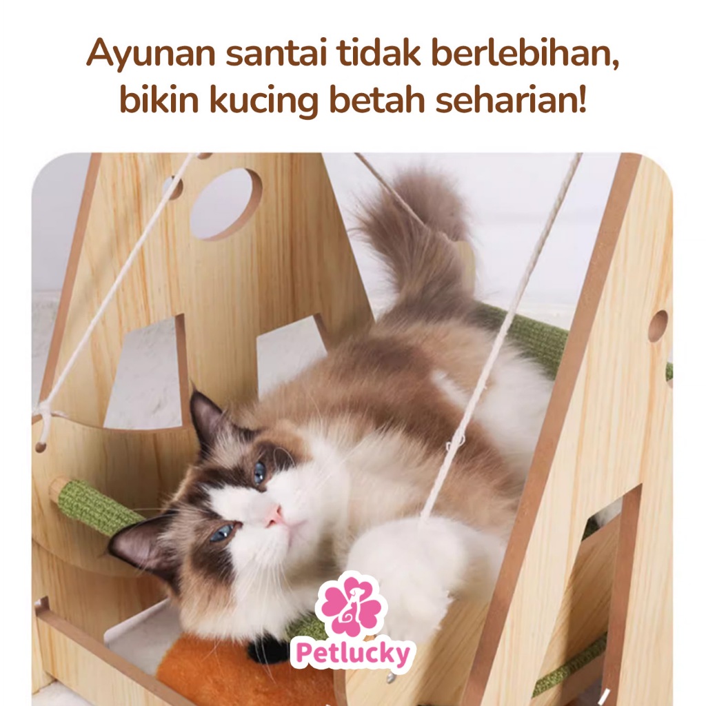 Megumiyee_ Petlucky Kasur Ayun Kucing Anjing Bahan Kayu Premium Mudah Dirakit Aman Termasuk Kasur