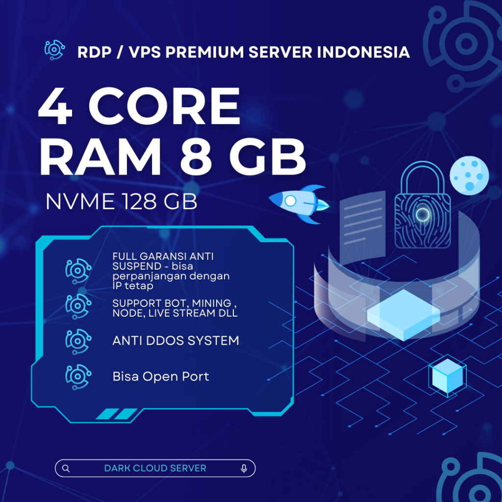 RDP / VPS Ram 8GB 4 Core / 4 VCPU Ram 8 GB Bulanan Mingguan Harian Murah Windows / Linux Full Admini