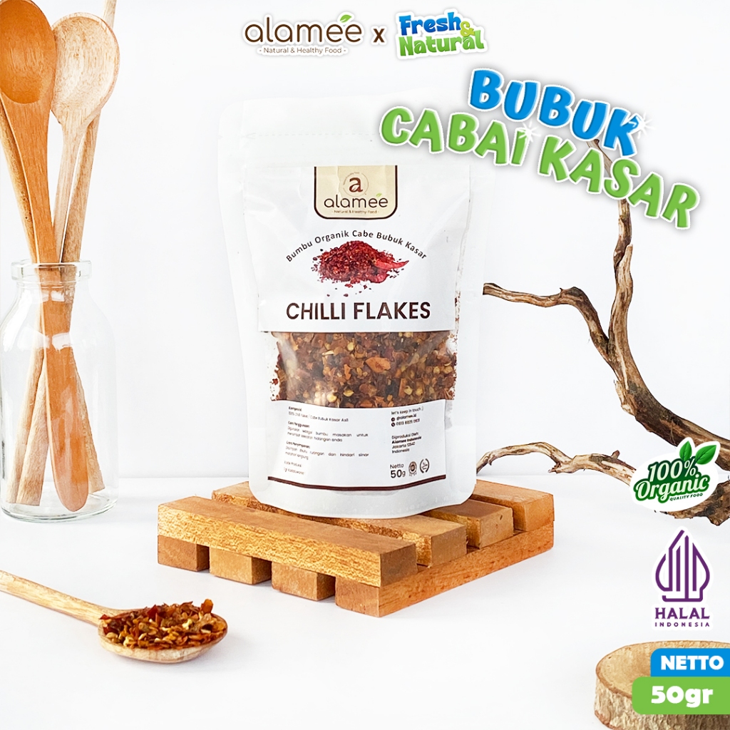 

Cabe Bubuk Kasar Chilli Flakes Cabai Bumbu Dapur Masak Organik Murni Seasoning 50g freshandnatural