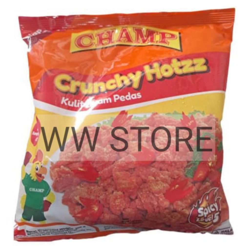 

Kulit ayam SIAP MASAK halal MUI CHAMP Crunchy Hotzz Spicy Level 5 300g