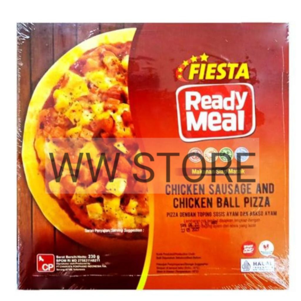 

Lembaran roti lembut dengan topping daging ayam dan sosis lezat SIAP MASAK halal MUI FIESTA Ready Meal 230g