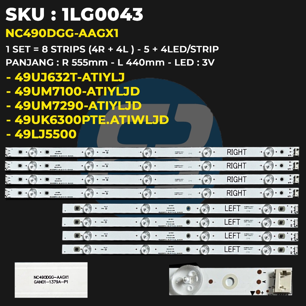 Backlight TV LG 49 Inch 49UJ632T-ATIYLJD 49LJ5500 49UK6300PTE.ATIWLJD 49UM7290PTD-ATIYLJD 49UM7100PT