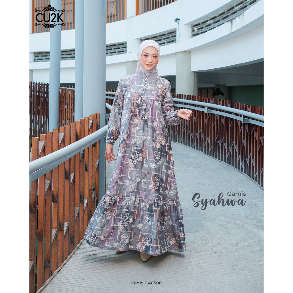 CU2K Gamis Katbol Motif | Syahwa Maxi Dress Trendi Gamis Wanita Full Furing Terbaru Terlaris Modren
