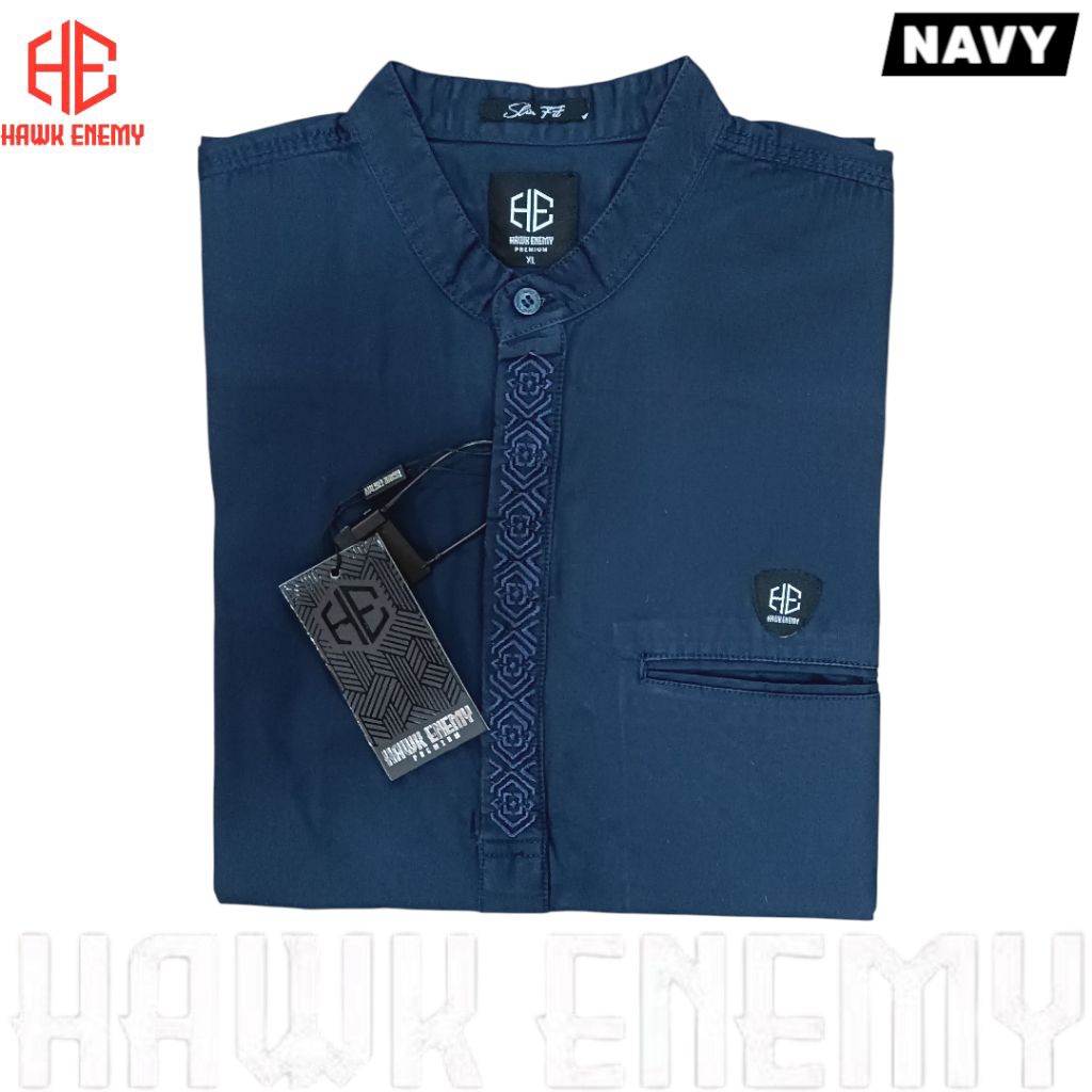 kemeja koko slimfit hawk enemy motif bordir