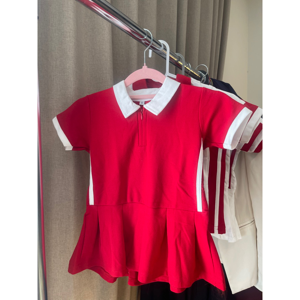 Baju Merah Putih Kemerdekaan | Dress Merah list Putih | Terusan Anak Perempuan Merah strip Putih | B