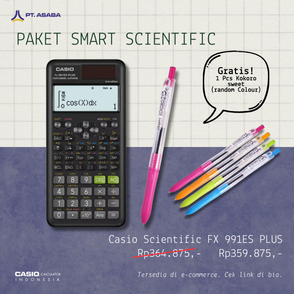 

Asaba Bandung - CASIO FX-991ES Plus2 - Kalkulator Sekolah Kuliah - Scientific Saintifik - 417 fungsi - KOKORO PULPEN GEL - KOKORO - KOKORO GEL
