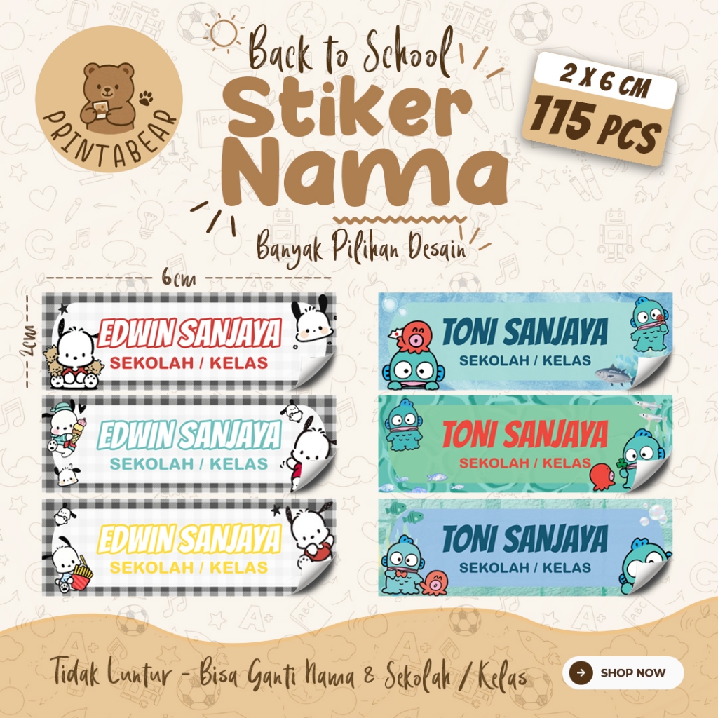 

[115 PCS] 02C-STICKER NAMA ukuran 2x6 cm / Stiker Buku Anak Mata Pelajaran Sekolah TK SD SMP / Note Book / Buku Paket / Buku Tulis