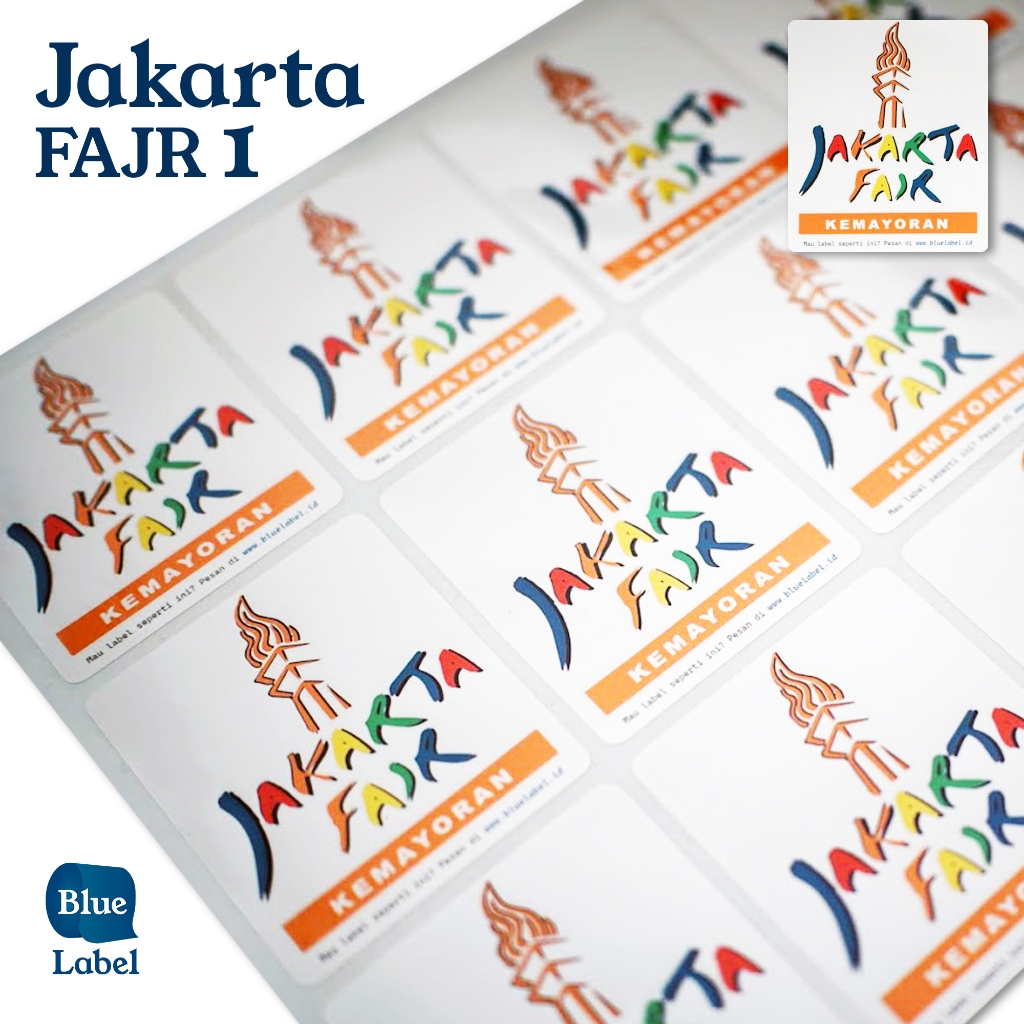 

Blue Label Stiker 'Jakarta FAJR' bahan Vynil Glossy ukuran 7x6 dan 5x5 | Label Stiker Jakarta