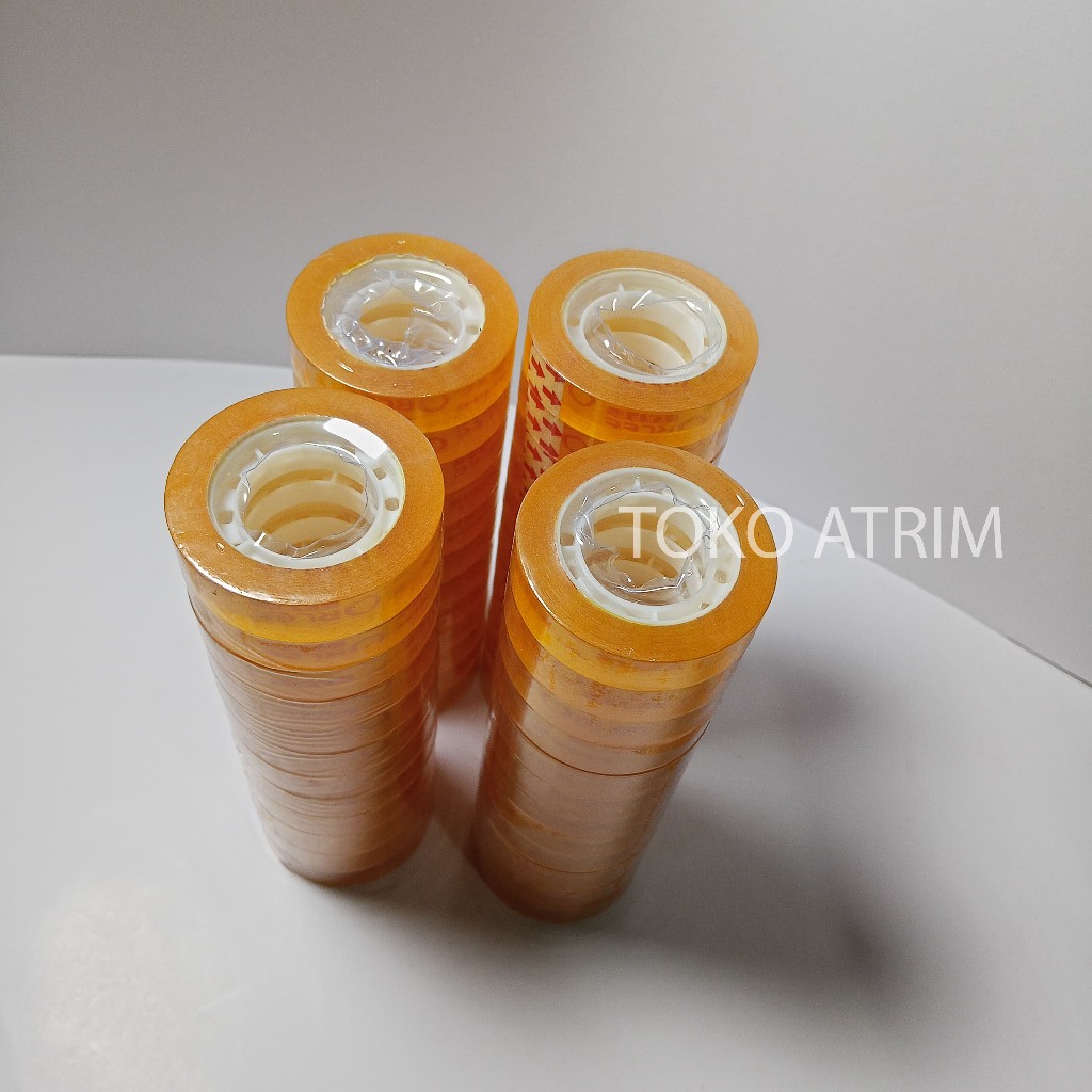 

Isolasi Bening Kecil 12mm | Selotip Kado Tebal 12 PCS | Solasi Bening Kecil Tebal 12mm / 25 Yard | Kado / Kantor