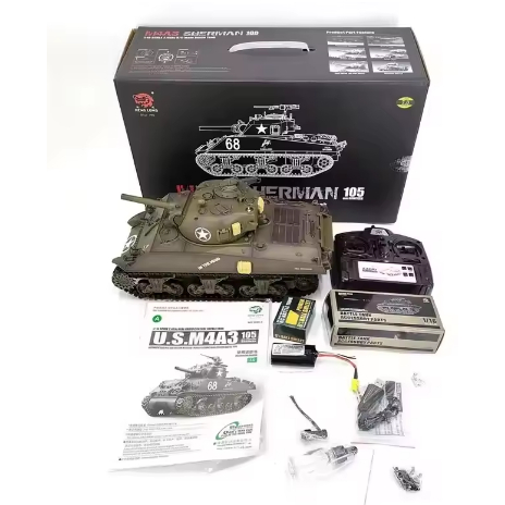 RC TANK 2.4G Henglong 1/16 Skala 7.0 Upgrade M4A3 Sherman RTR RC Tank 3898 Rel Logam