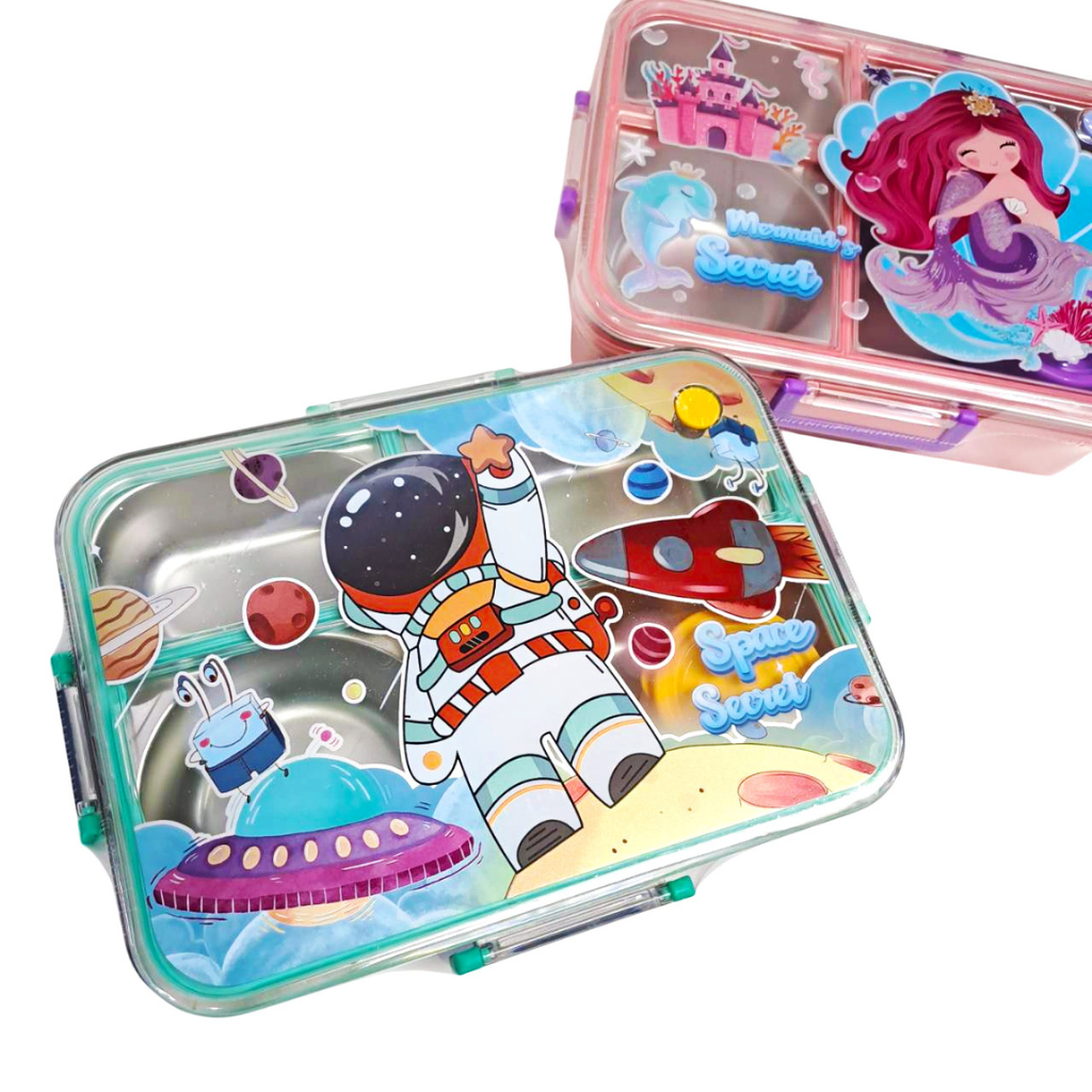 Lunch Box Stainless 980ml SUS304 IQIX Akison 2629 | 4 Sekat + Tempat Saus + Alat Makan
