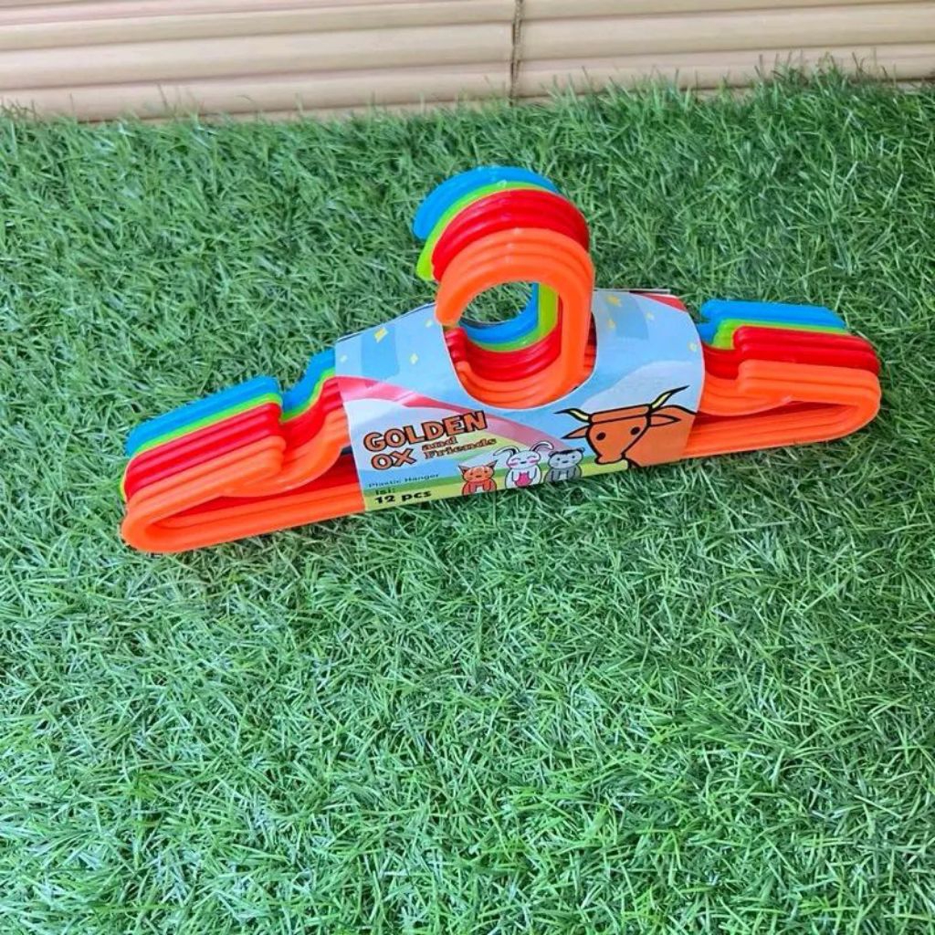 (Isi 12pcs) Gantungan Baju Anak Plastik Golden OX Hanger Pakaian Anak Bayi BPA FREE Warna Cerah