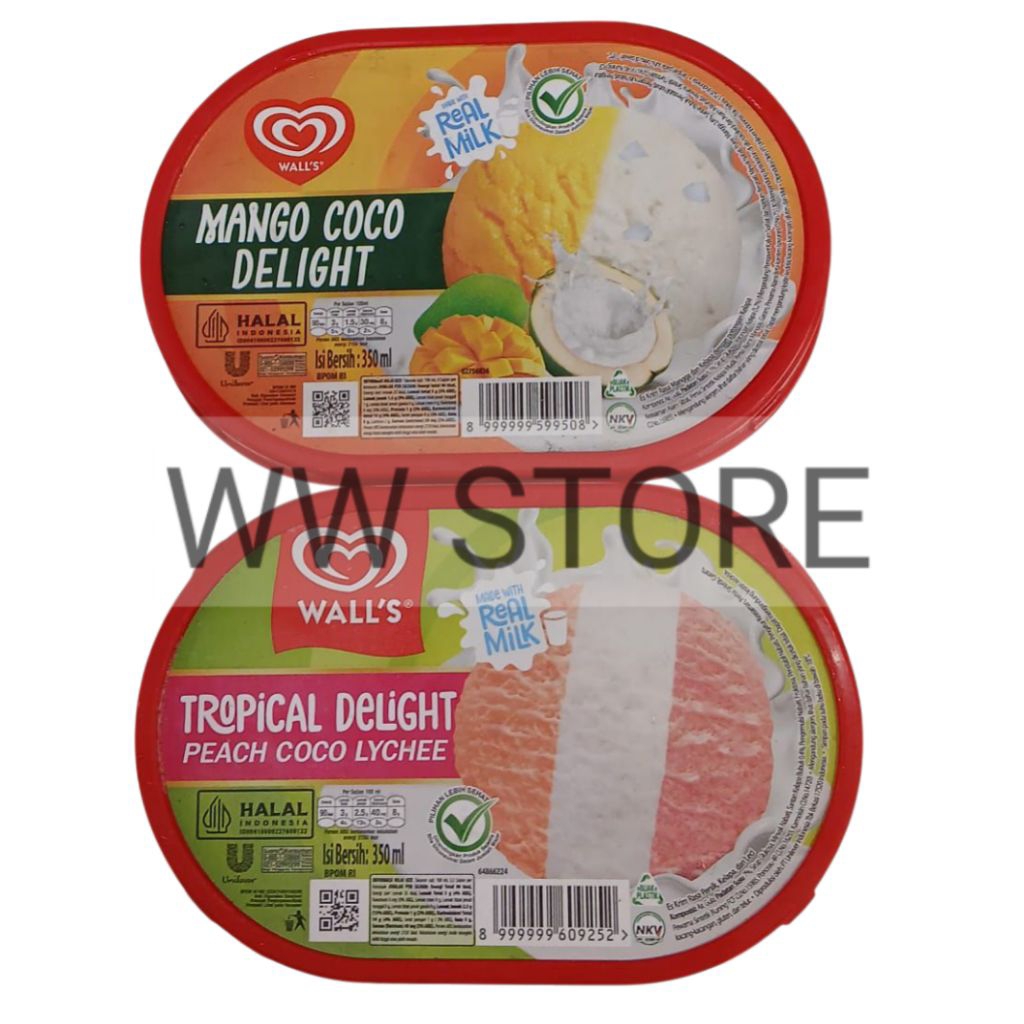 

Es krim rasa buah persik leci / mangga kelapa halal MUI WALL'S WALLS WALL Tropical Peach Lychee / Mango Coco Delight 350ml