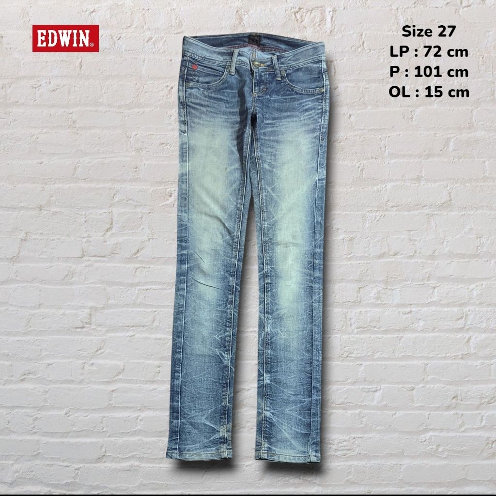 Size 27 Celana Panjang Longpants Jeans Edwin Blue Washed Fading Petir Skinny Original Second Prelove