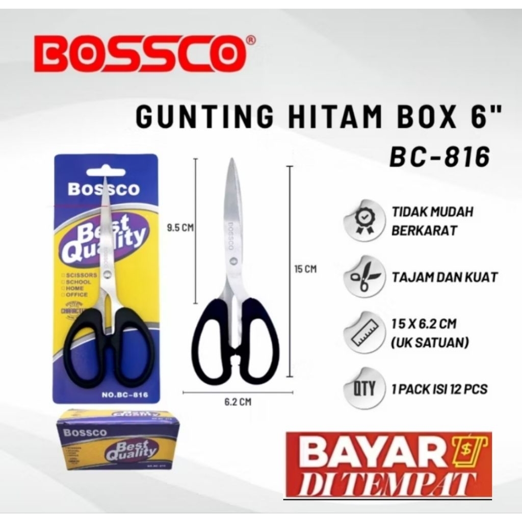 

(2 pis)Gunting Scissors BOSSCO (6 Inch) Bc 816