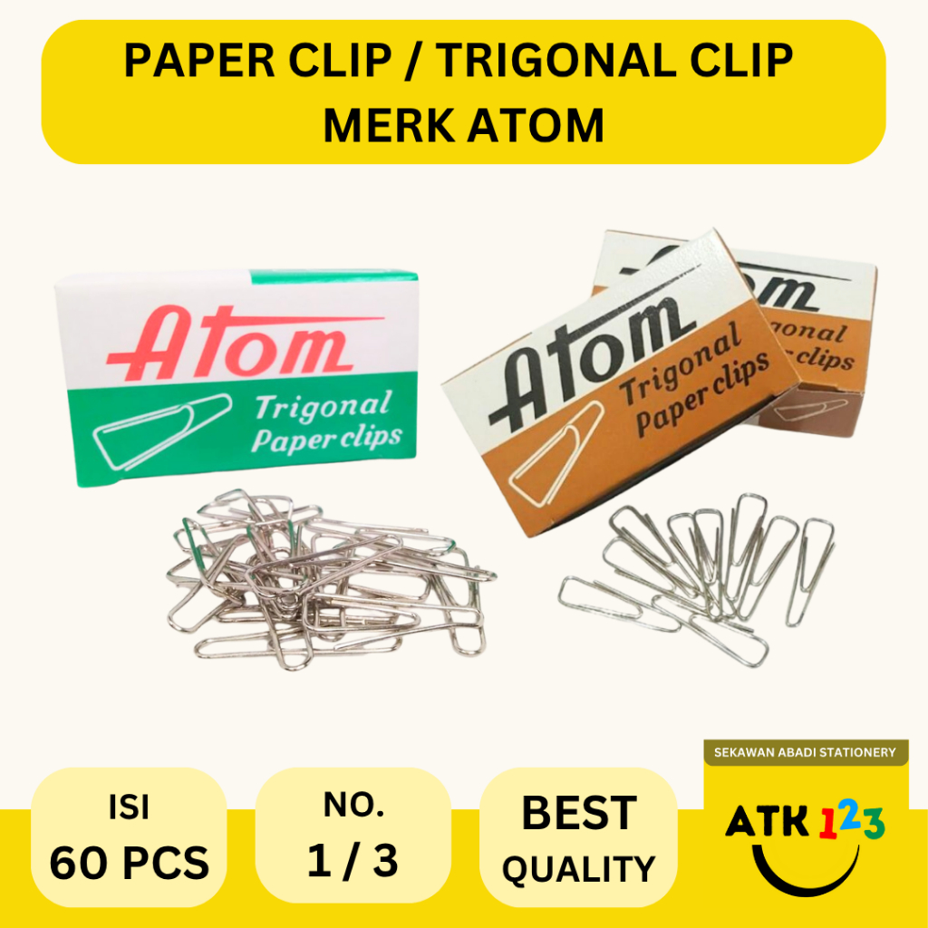 

ATOM Paper Clip / Trigonal Clip / Penjepit Kertas Merk Atom No. 1 / No. 3