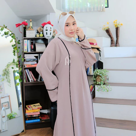 Abaya Flowy Polos Alya || Gamis Syari Haji dan Umrah||abaya polos lengan balon daily wear flowy hija
