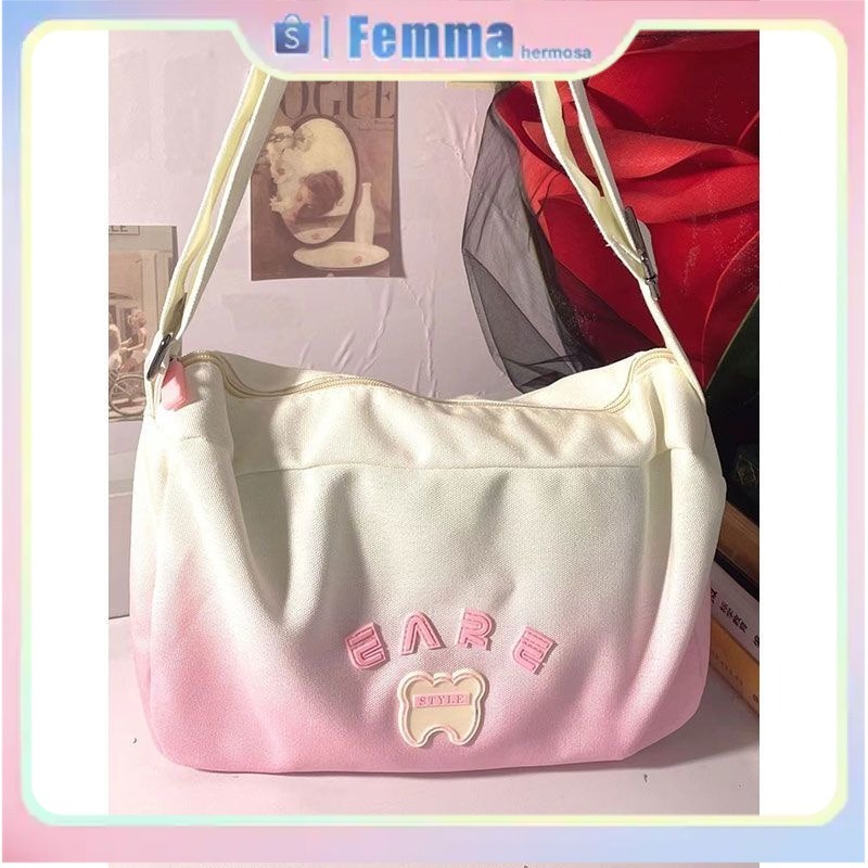 Satu pandangan langsung terpikat Tas selempang kanvas berkapasitas besar dengan gradasi warna, tas s