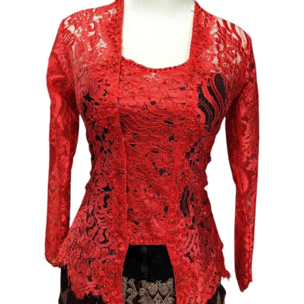 SALE Kebaya Brokat Metalik Payet, Model Bed/Kutu Baru, Lengan Panjang