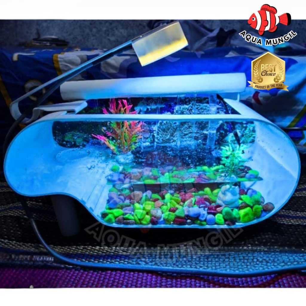 1 SET LENGKAP AQUARIUM KURA - KURA PVC Lengkap Hiasan Dan Lampu LED 3 Watt