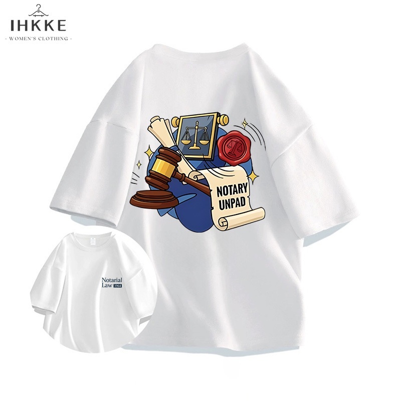 IHKKE Kaos Oversize Wanita | Cartoon Justice Theme Illustration Graffiti Kaos Putih | Kaos 24s Cotto