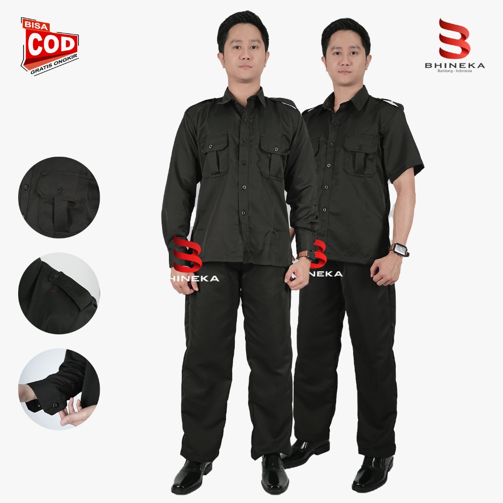 Seragam Safari Kancing Biasa Baju Setelan Safari Security Satpam Warna Hitam Navy Coklat