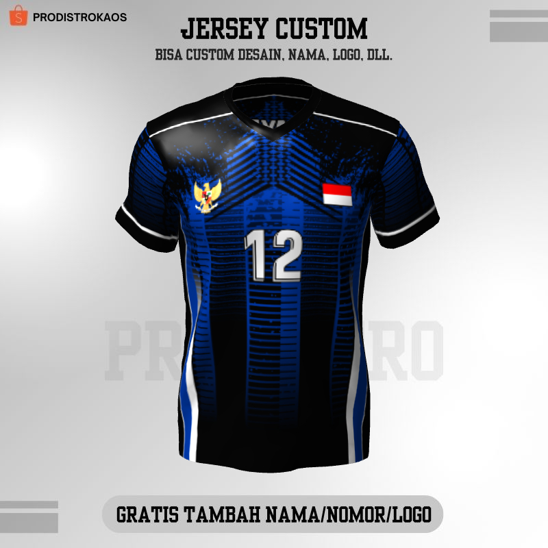 Baju Kaos Jersey Olahraga Badminton Pingpong Lari Volly dll - Jersey Volly Hitam Biru Motif Abstrak 