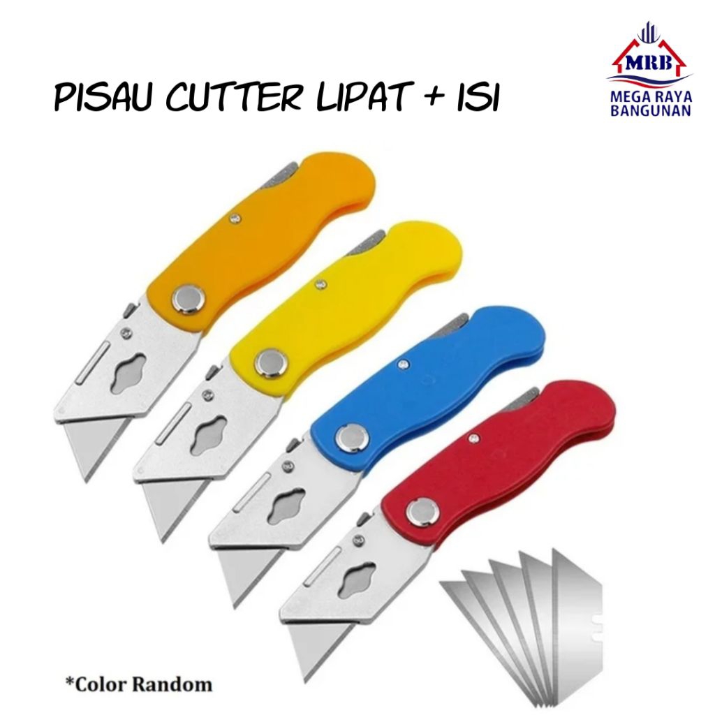 

Pisau Cutter Lipat Mini Portable + Isi Refill Tajam Serbaguna | Folding Utility Knife Tahan Karat Warna Random