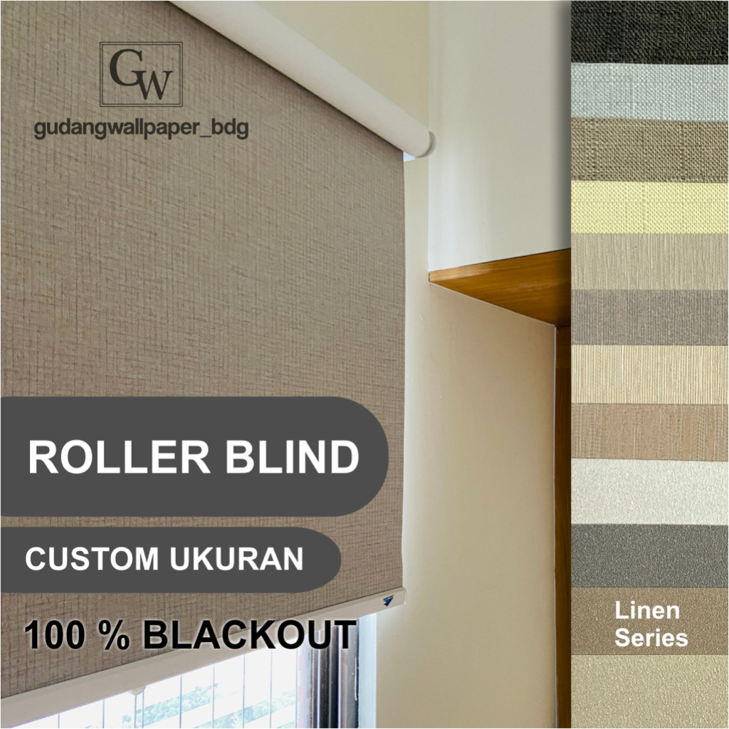 Roller Blind Blackout Blok 100% Cahaya Premium Motif Linen