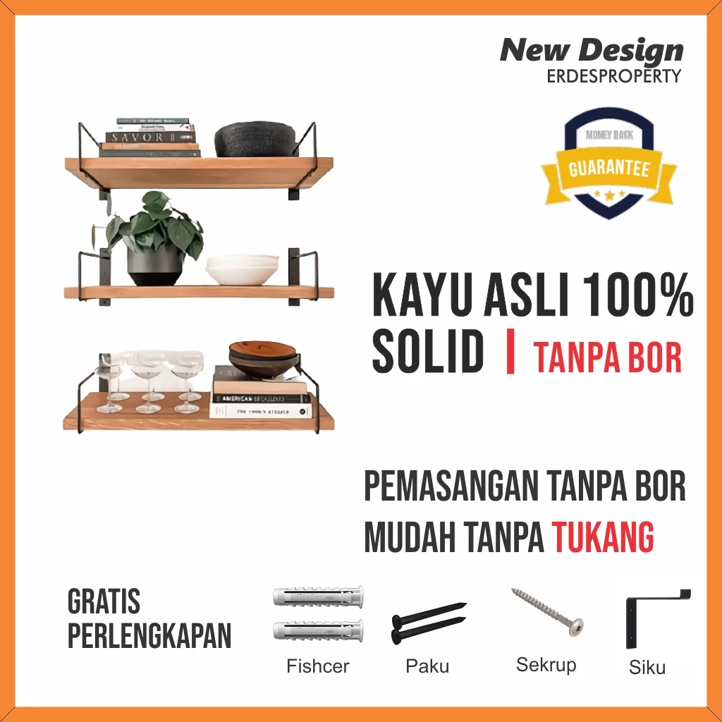 [COD] Rak Dinding Ambalan Kayu SOLID Tempel LEBAR 20cm EXTRA LUAS PANJANG Rak Tempat Buku Nordic Tem