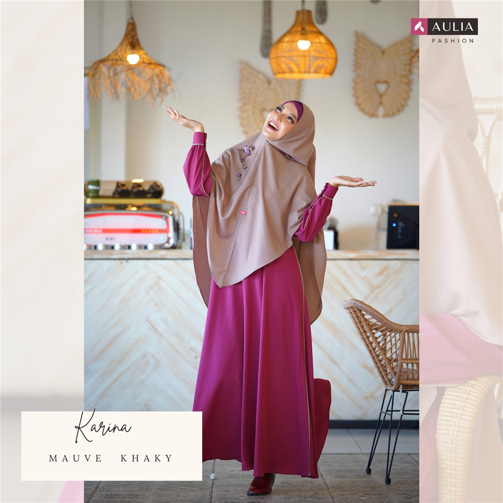 Aulia Fashion Gamis Set Khimar Gamis Syari Terbaru Karina Mauve Khaki Size XS, S, M, L, XL, XXL, XXX
