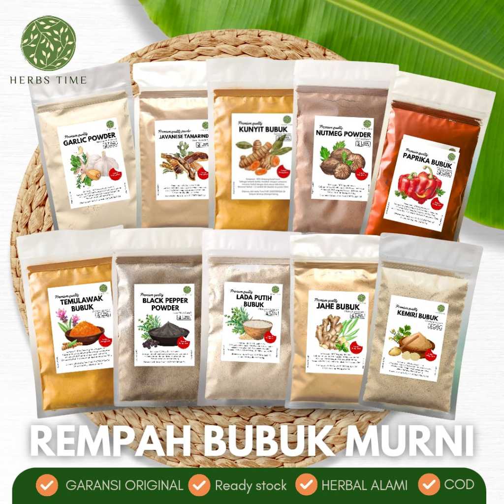 

Rempah Bubuk Murni Kunyit Temulawak Jahe Lengkuas Sereh Lada Hitam Paprika dll