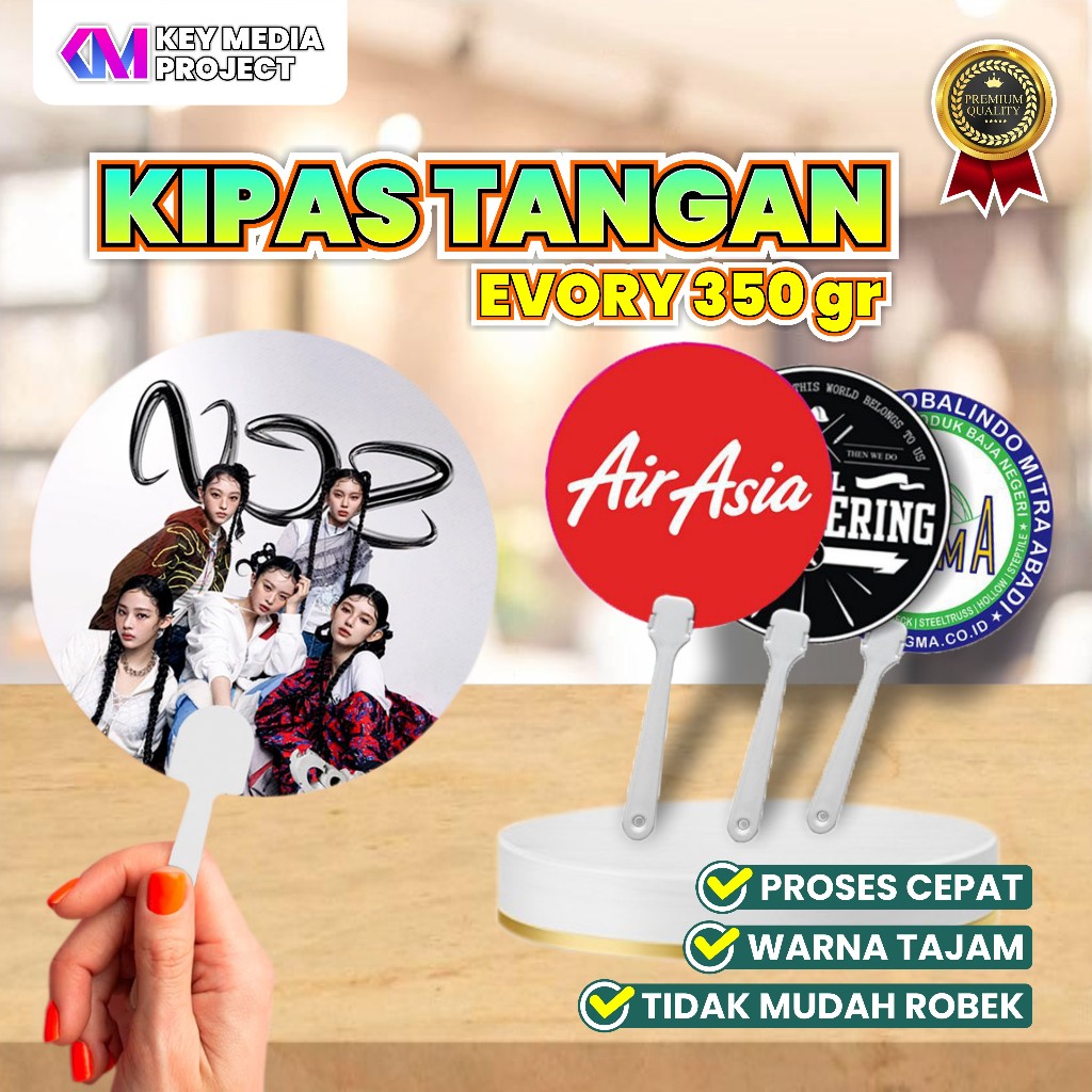Kipas Tangan Custom / Cetak Kipas Tangan Custom / Kipas Tangan Evory 350gr / Custom Kipas Tangan