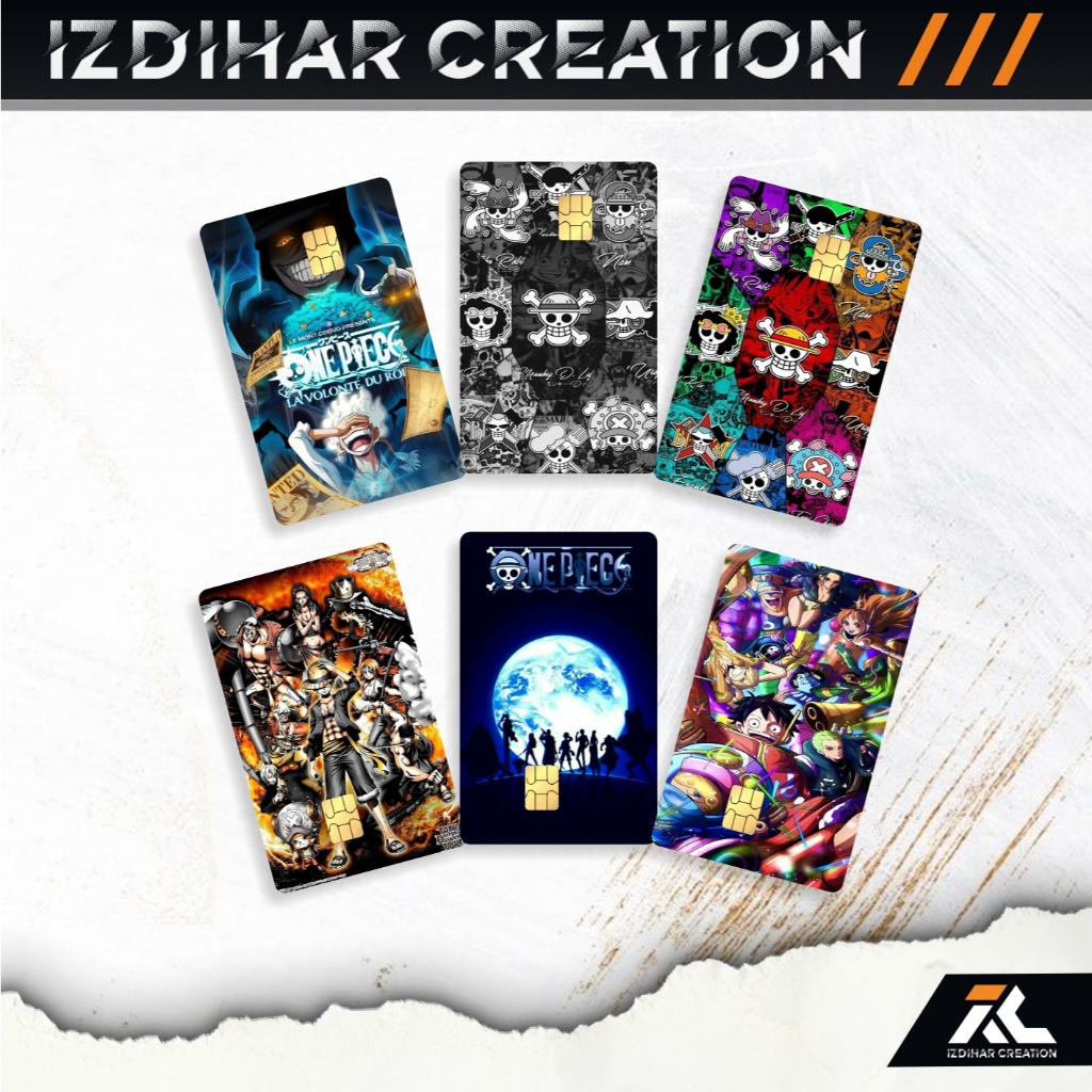 

Stiker ATM Sticker KTP SIM ETOLL EMONEY FLAZZ Skincard Skin Tema One piece, Laminasi Glosy Anti Air