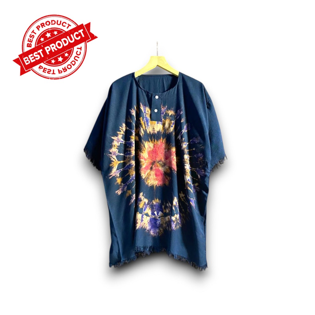 Baju Bali Tie Dye Santai Katun Rayon Pria Wanita Motif Abstrak Tengah - Baju Pantai - Kaos Bali