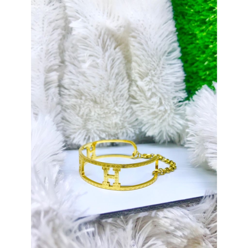 Gelang H bangle fashion wanita mewah anti karat titanium 0743